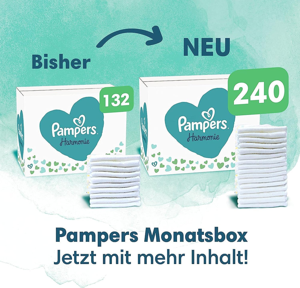 Set Harmonie Baby cu scutece mărimea 2 (4-8 kg, 240 bucăți) CUTIE LUNARĂ și cutie șervețele umede Harmonie Aqua Baby 720 șervețele (15 x 48), articole esențiale pentru bebeluși