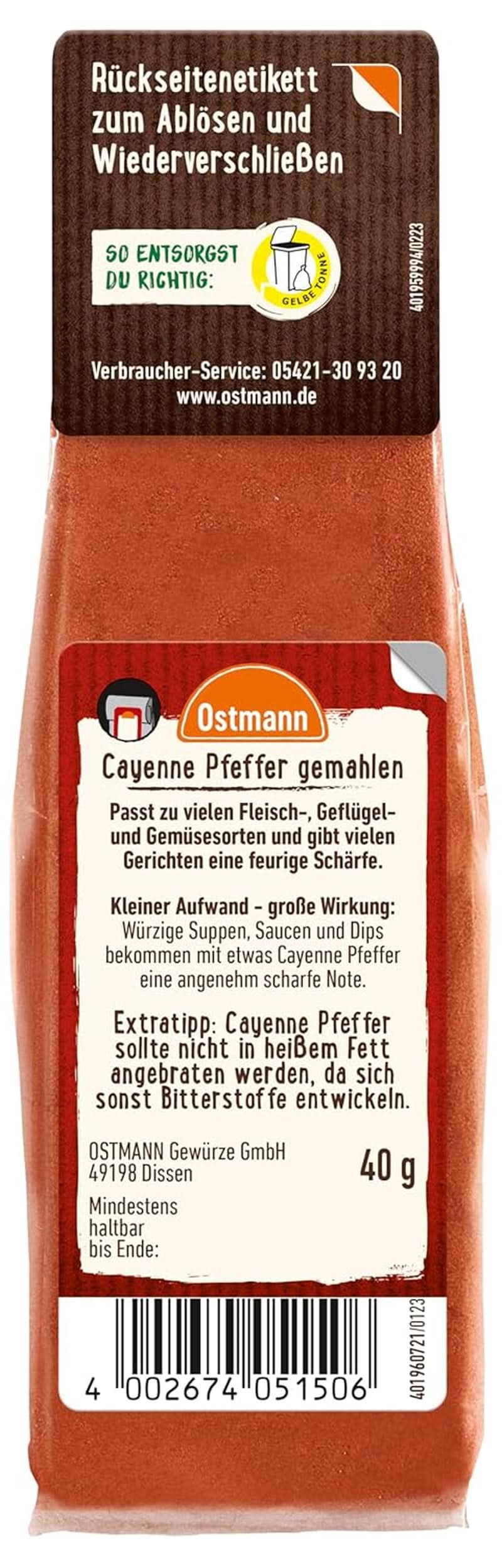 Ostmann Piper Cayenne măcinat (1 X 40 G) Condimente Naty Shop