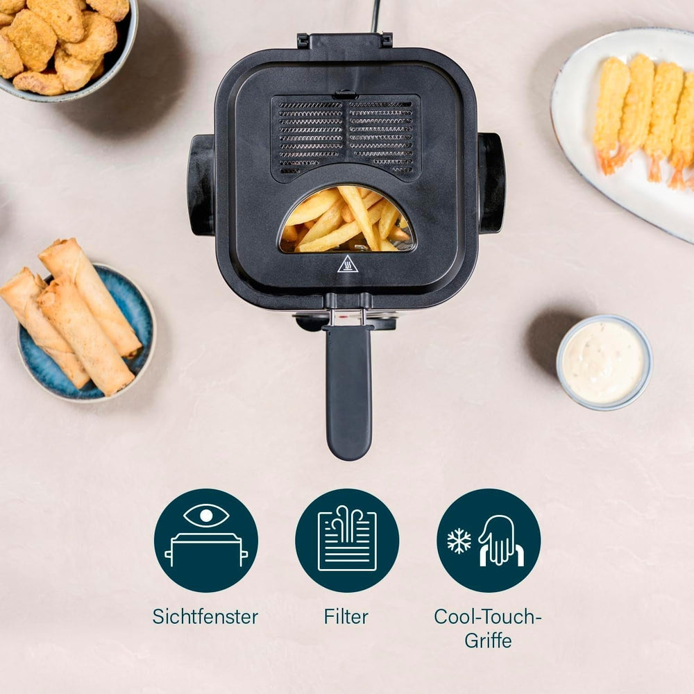 Princess 182611 Mini friteuză pentru fondue - Încălzire rapidă - Filtru de mirosuri - Capacitate de 1,2 litri, argintiu Electrocasnice Naty Shop