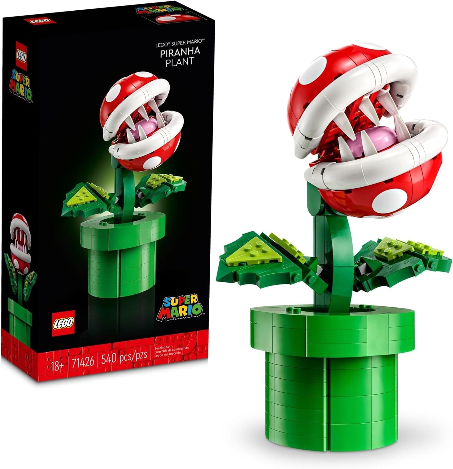 Lego 71426 Super Mario Piranha-Pflanze Set, bewegliche Figur mit Pfeife und 2 Münzelementen, Modellbausatz für Erwachsene zum Bauen, Schlafzimmer-Deko, Geschenk für Männer, Frauen und Jugendliche