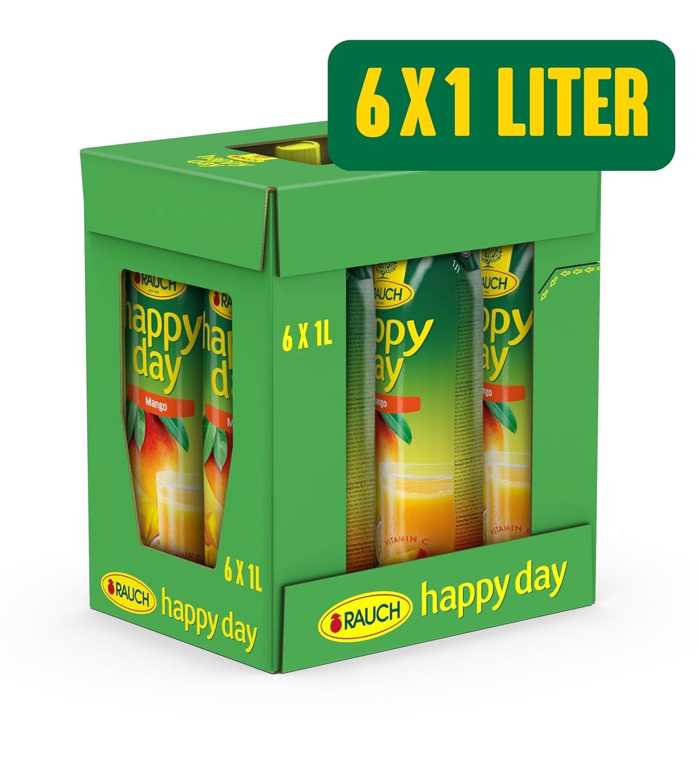 Rauch Happy Day Mango | Băutură rafinată cu fructul pasiunii | O mulțime de vitamina C | 6 x 1 litru, Tetra Prisma Naty Shop