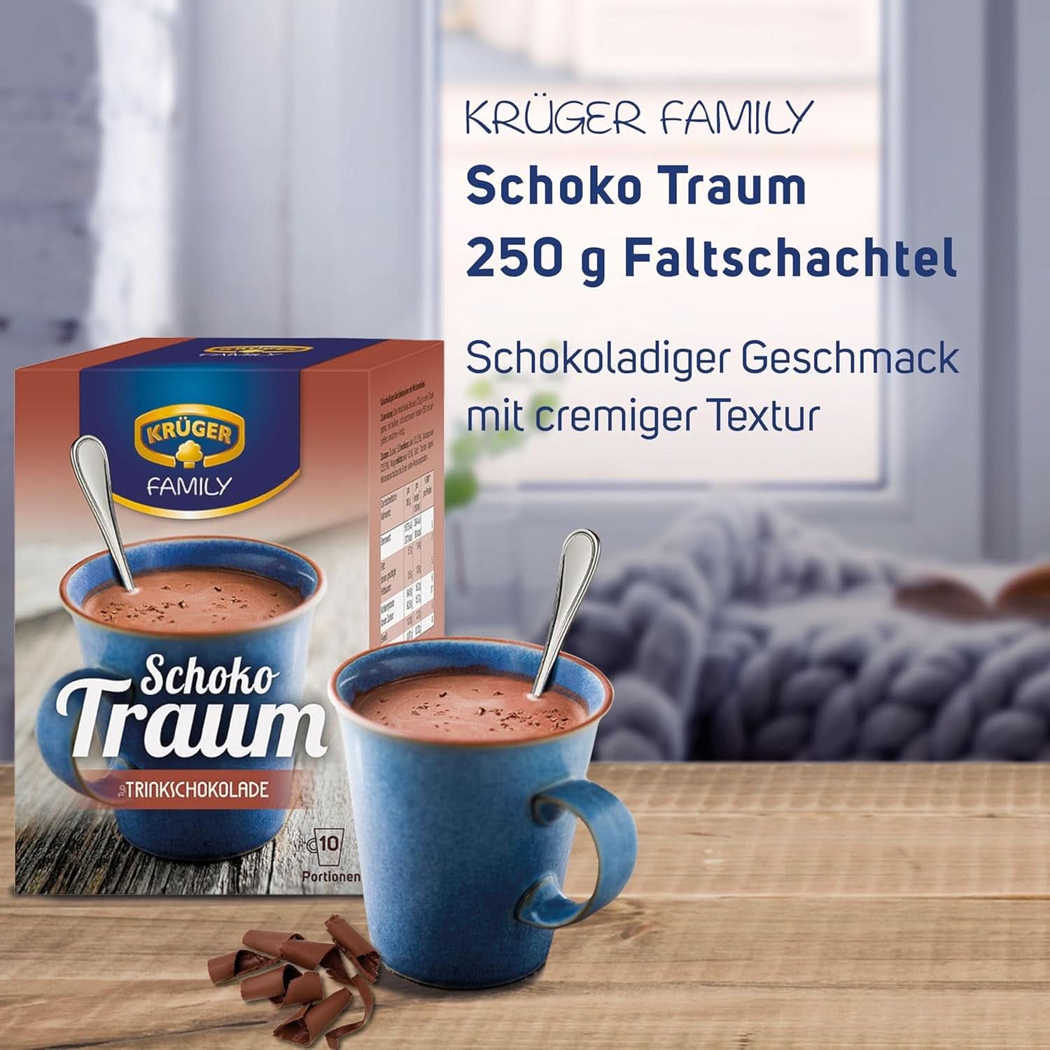 KRÜGER Family, Pudră de cacao pentru ciocolata calda, 8 cutii x 10 plicuri, 8 x 250 grame Cacao si Ciocolata Calda Naty Shop