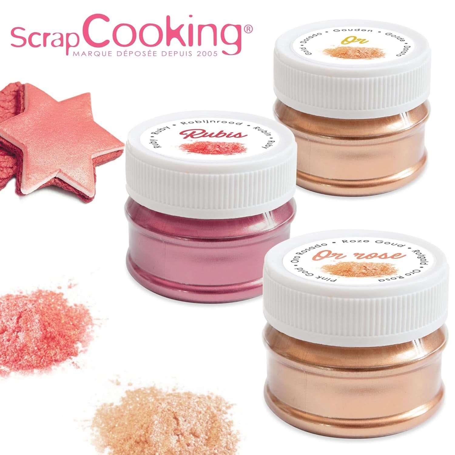 ScrapCooking, Set 3 coloranti alimentari, Auriu, Roz-Auriu si Ruby, nuante metalice, 3 x 5 grame Naty Shop