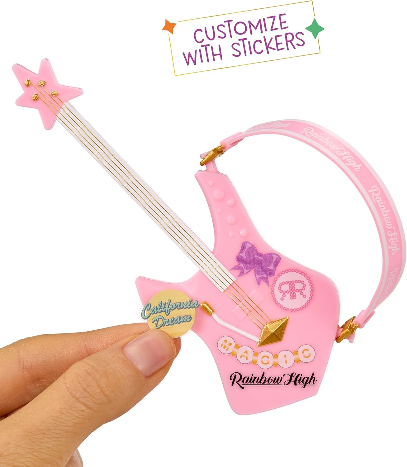 Rainbow High Junior High Rock Band - Bella, Pink - 23 cm Modepuppe mit Bassgitarre, Individuell mit Aufklebern Gestaltbar, Beweglich, Süßes Spielzeug für Kinder ab 4 Jahren