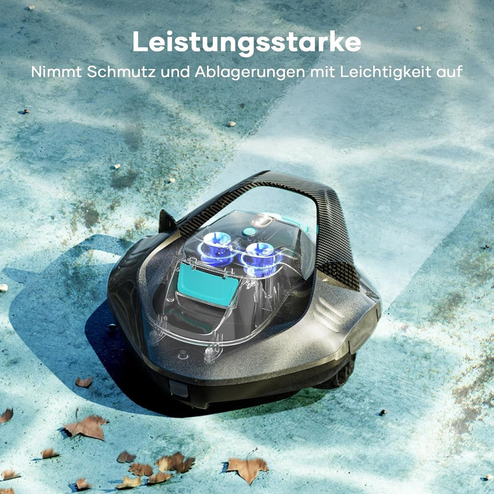 Robot de piscină AIPER, curățitor de piscină fără fir cu baterie, autonomie de 90 de minute, parcare automată, motoare cu acționare dublă și indicatoare LED, ideal pentru piscine cu fund plat de până la 80 m²