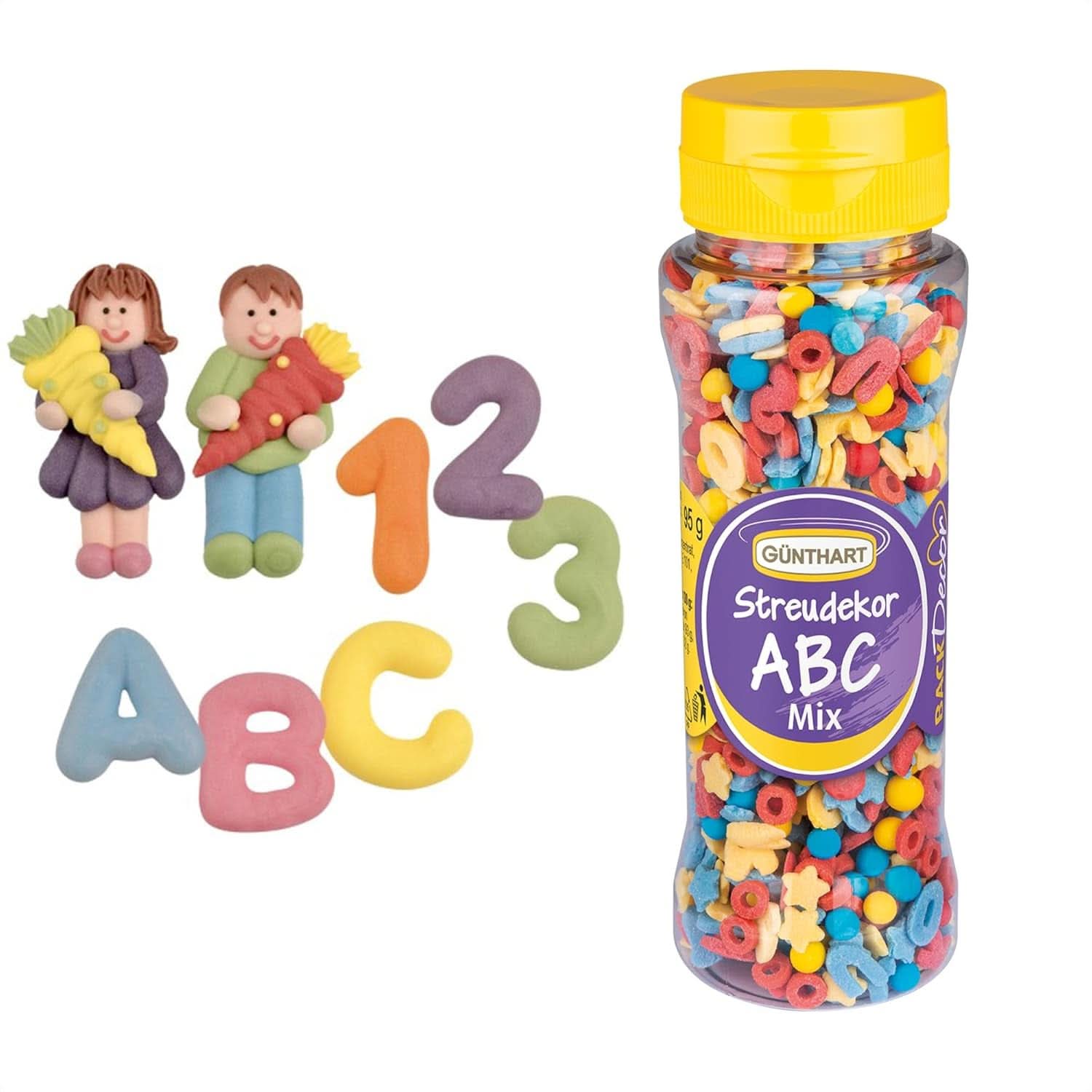 Günthart, 8 figurine de zahăr pentru începutul școlii și litere, 115 grame Sprinkles Naty Shop