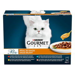 Pearl | Suport pentru sos | Pisică adultă | Vită, Pui, Ton, Somon | 12 x 85 g | Pliculețe pentru prospețime (ambalajul poate varia)