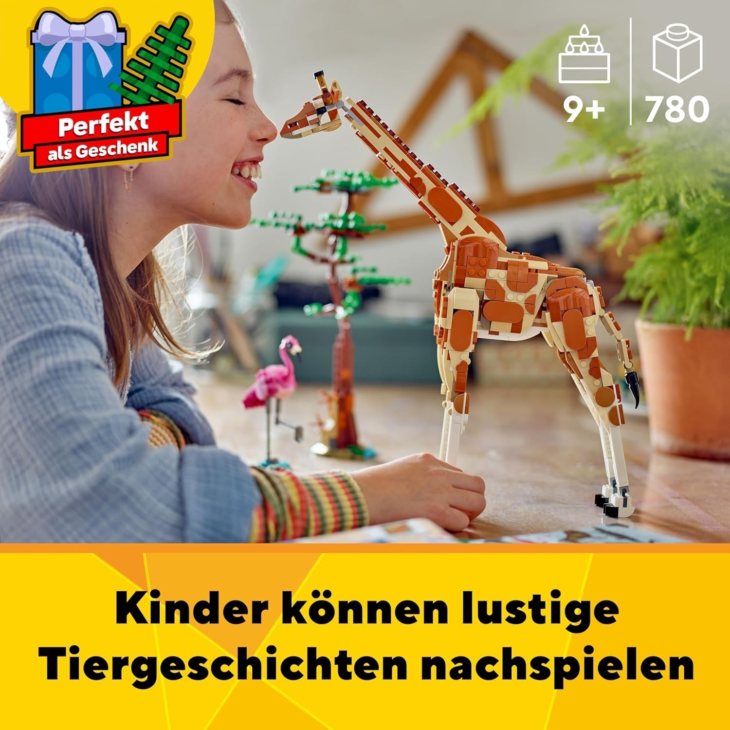 LEGO Creator 3in1 Wild Safari Animals, Giraffe Toy to Gazelle Figures to Lion Model, Set for Kids, Girls & Boys Aged 9 Plus, Includes Flamingo and Butterfly, Nature Gifts for Imaginative Play 31150