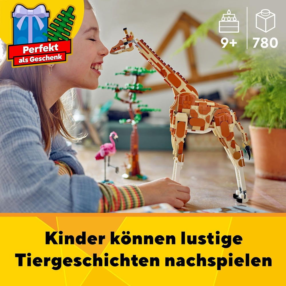LEGO Creator 3in1 Wild Safari Animals, Giraffe Toy to Gazelle Figures to Lion Model, Set for Kids, Girls & Boys Aged 9 Plus, Includes Flamingo and Butterfly, Nature Gifts for Imaginative Play 31150