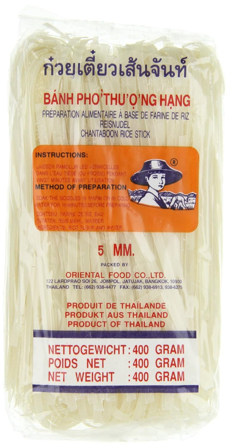 Tăiței de orez – thailandezi, tăiței panglică de orez cu lățimea de 5 mm, preparați din făină de orez – 17 x 400 g