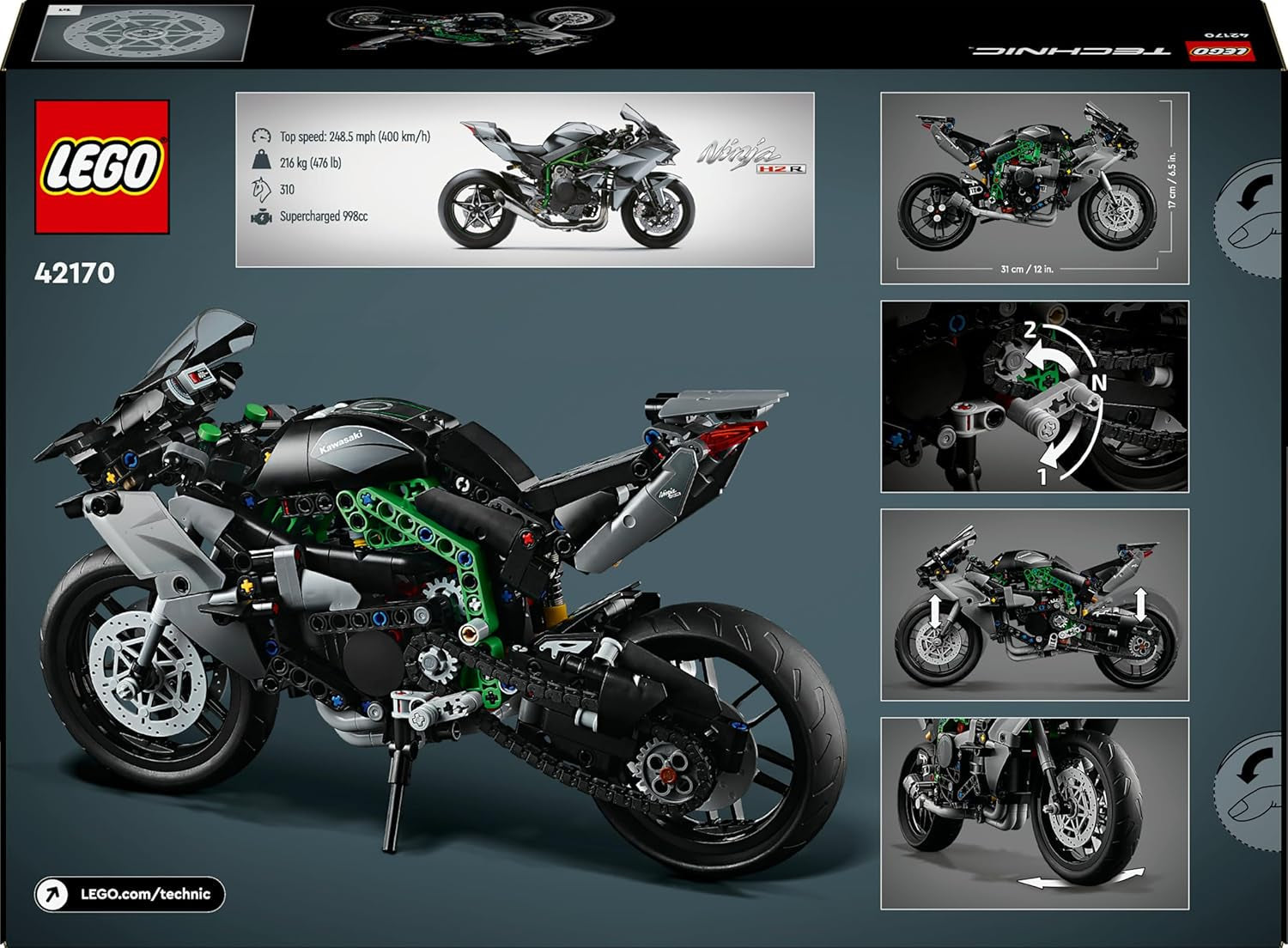LEGO Technic Kawasaki Ninja H2R Motorrad, Geschenk für Kinder & Erwachsene zum Geburtstag, Dekoration, Spielzeug, Modell für Jungen und Mädchen ab 10 Jahren 42170