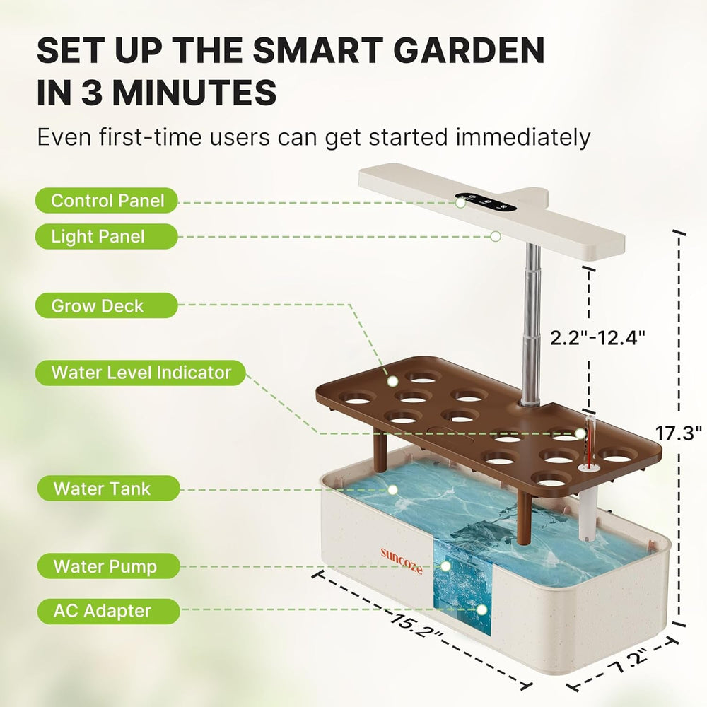 Kit sistem de creștere hidroponică cu 12 capsule, lampă LED de 24W pentru grădină de interior, rezervor de apă de 4L cu pompă silențioasă, jardinieră cu înălțime reglabilă pentru plante aromatice, kit de grădinărit de interior, cadouri de grădinărit, bej