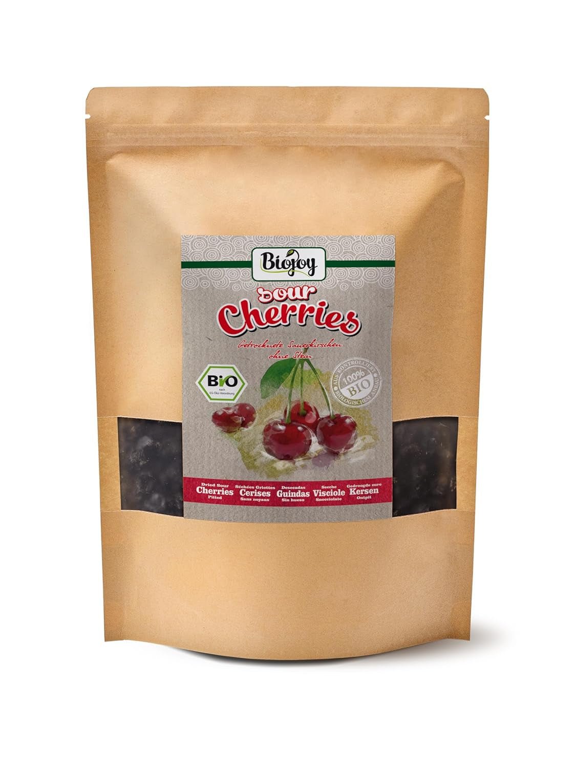 Cireșe bio Biojoy uscate (1 kg), fără sâmburi și nesulfurate Produse deshidratate Naty Shop 1 kg (1 pachet)