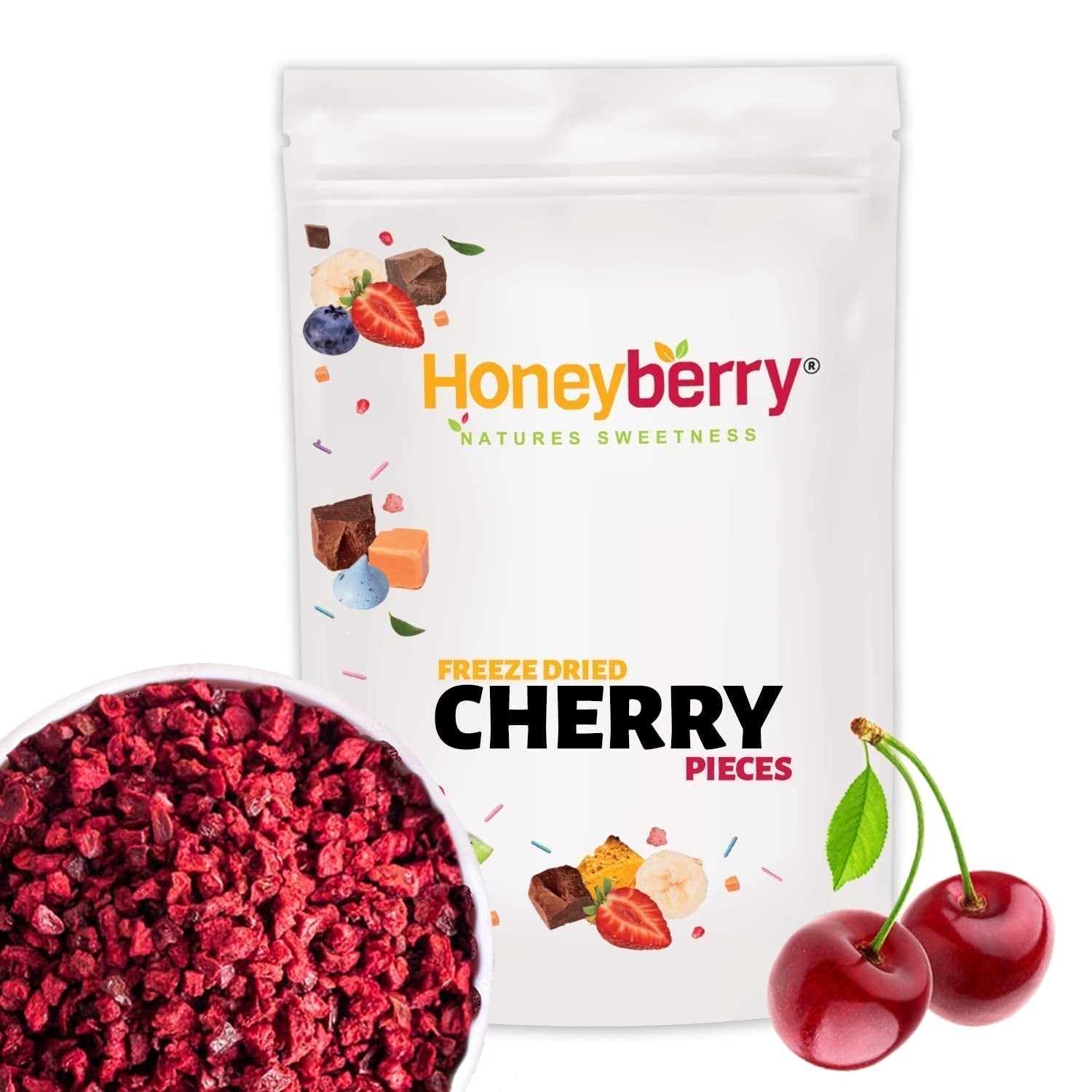 Cireșe liofilizate bucăți 100g - Fructe liofilizate - Fructe uscate liofilizate - Cireșe amare uscate - Perfect pentru coacere, decorarea prăjiturilor, gustări, muesli și deserturi Produse deshidratate Naty Shop 100G