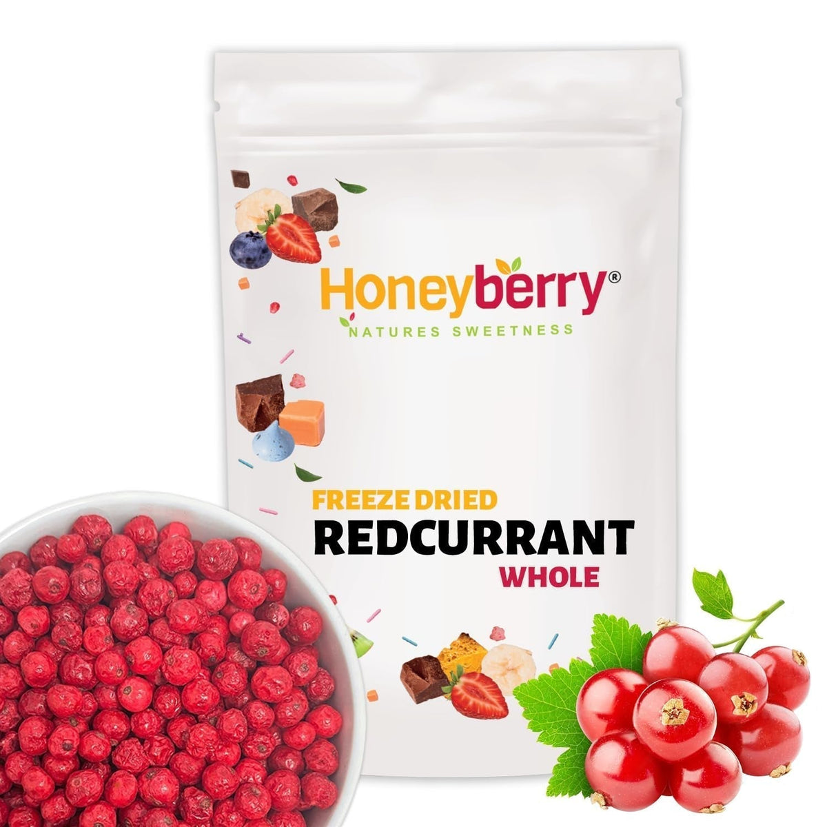 Coacăze roșii liofilizate întregi 100g - Fructe liofilizate - Fructe uscate liofilizate - Coacăze roșii pentru coacere, decorarea prăjiturilor, gustări, muesli, deserturi Produse deshidratate Naty Shop 100G