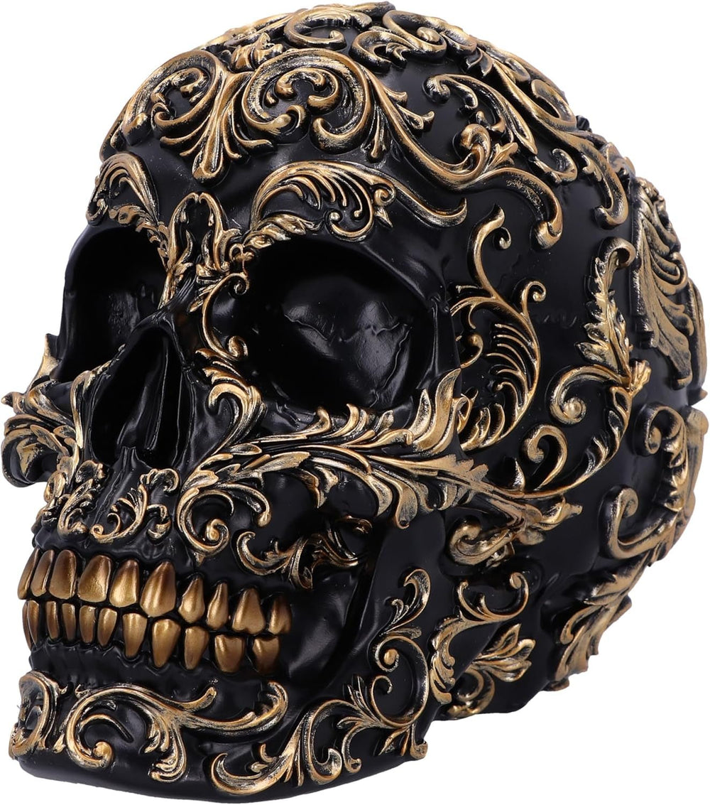 Craniu renascentist, 19 cm, rășină, negru și auriu, model baroc auriu, ornament craniu negru, decor gotic, turnat din cea mai fină rășină sintetică, pictat manual de experți Statuete si sculpturi Naty Shop