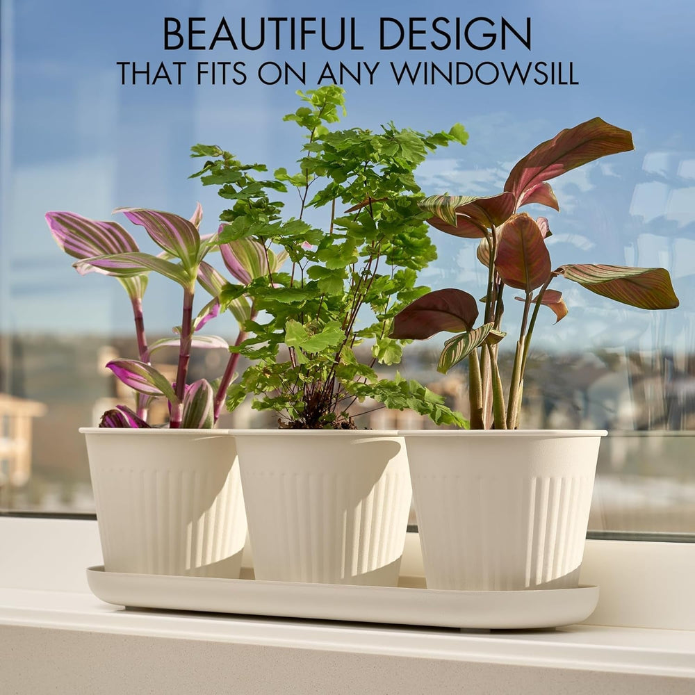 Set de 3 ghivece frumoase pentru grădină de plante aromatice, perfecte pentru orice pervaz sau blat de bucătărie, un set modern de ghivece decorative pentru grădină, inclusiv tavă și...