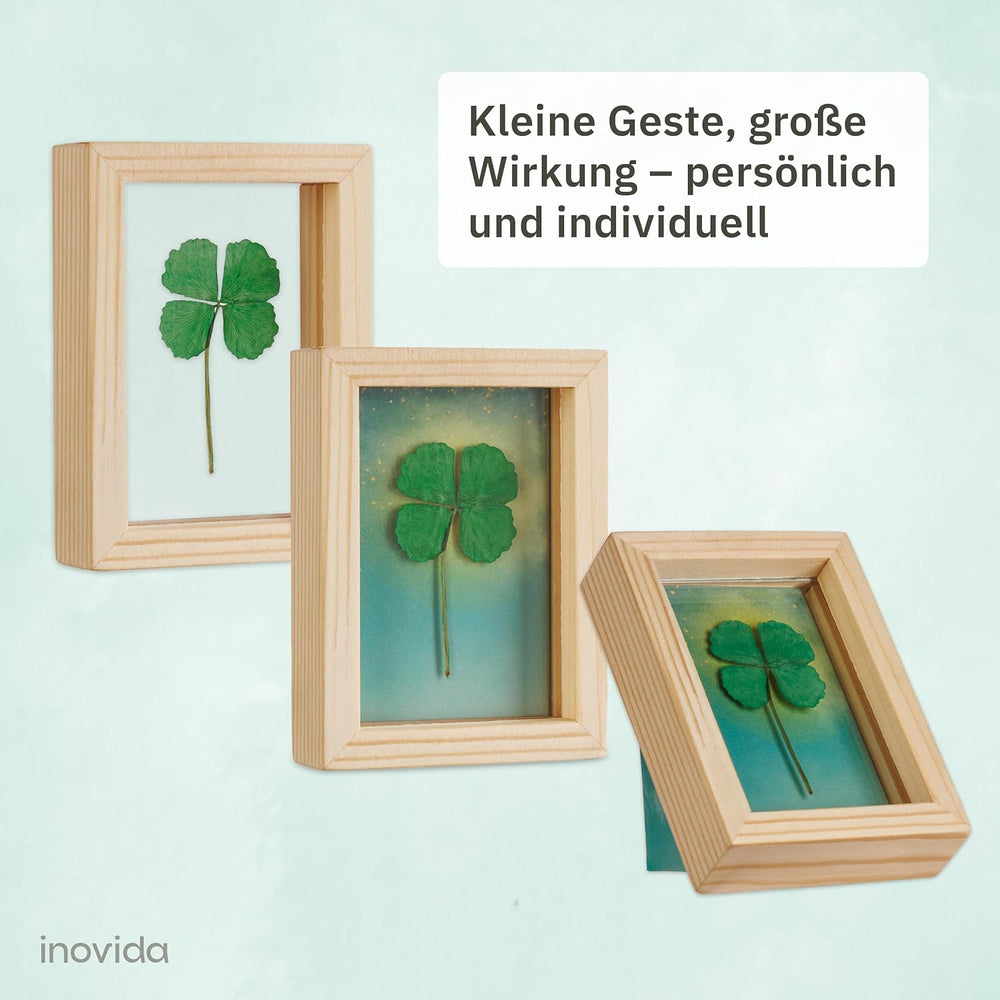 Kleine Glücksbringer: Echtes Vierblättriges Kleeblatt Zum Verschenken Im Holzrahmen – Kleines Geschenk Für Glück – Aufmunterung Geschenke – Dankeschön Geschenke Klein – Glücksbringer Prüfung