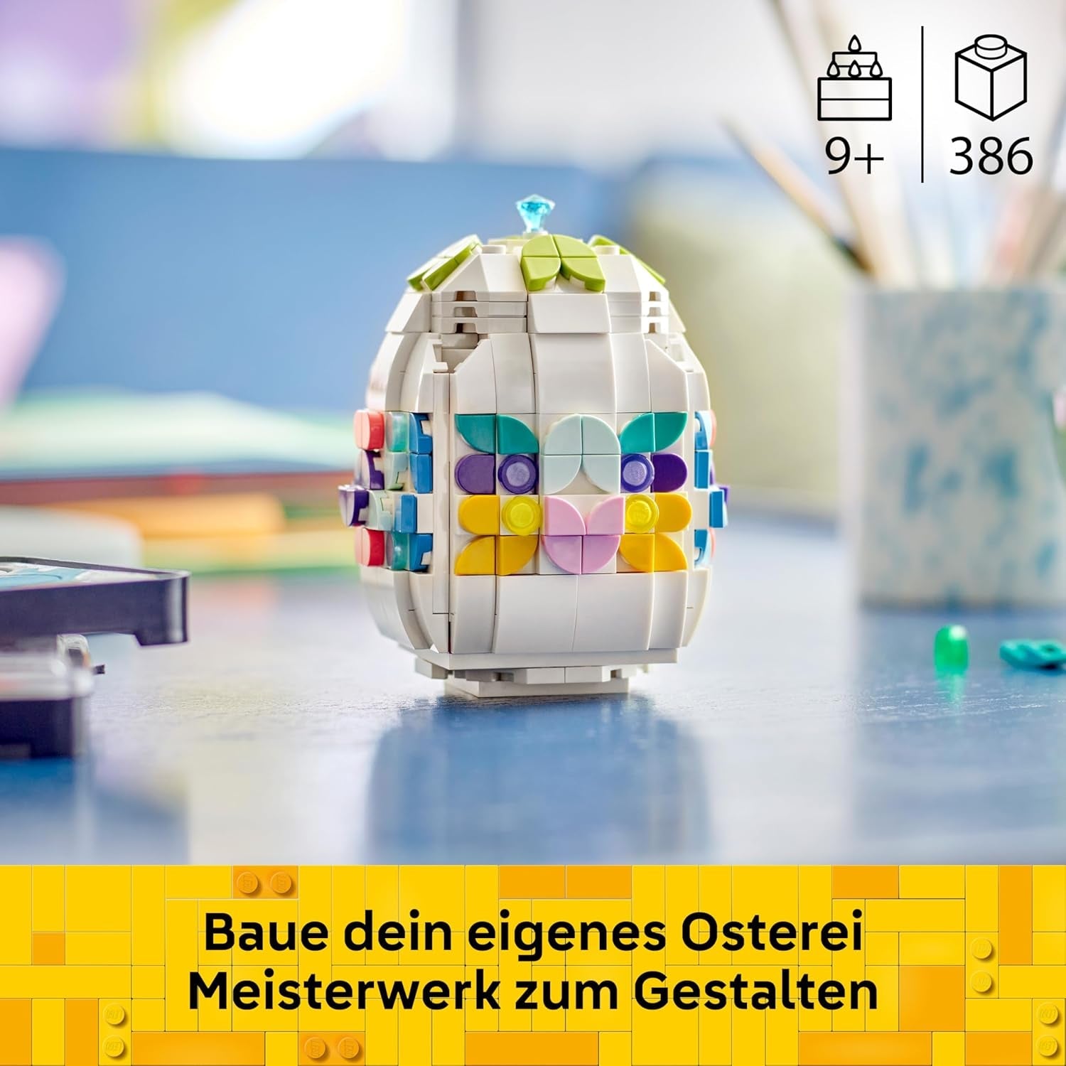 LEGO Verziertes Osterei - Mit bunten Elementen, goldenem Herz & Edelstein - Kreative Kinderzimmer Deko - DIY Set zum Bauen und Sammeln - Geschenk für Mädchen & Jungen ab 9 Jahren - 40816