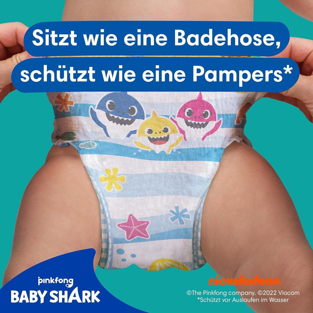 Scutece Pampers mărimea 5-6, Splashers Baby Shark Limited Edition, 10 bucăți, scutece de înot de unică folosință, pentru protecție sigură în apă