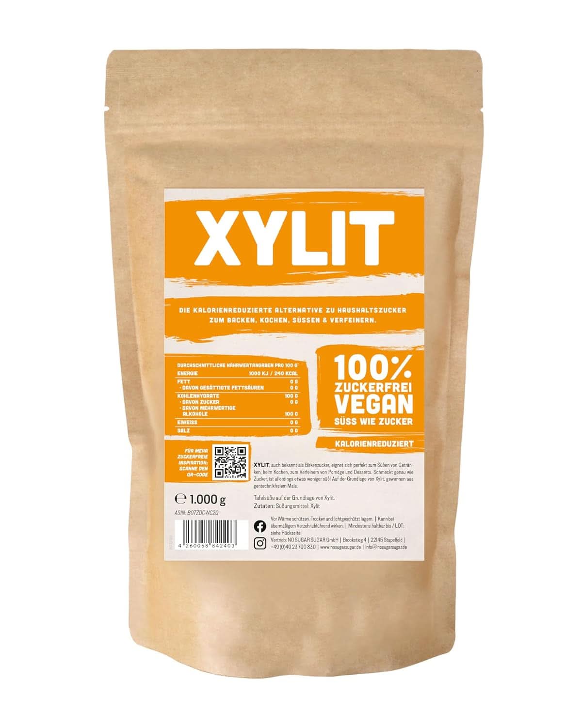 Xilitol premium cu putere de îndulcire 1:1 în comparație cu zahărul, 1kg Indulcitori Naty Shop