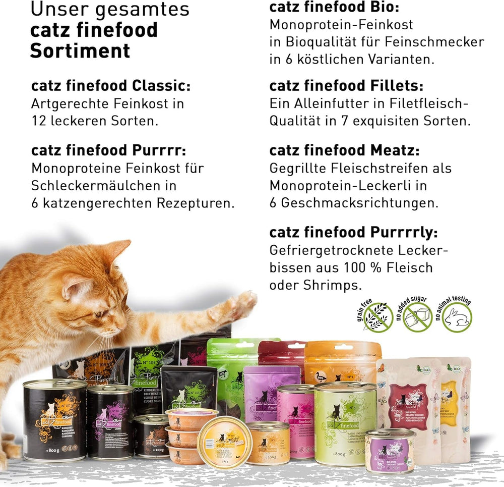 Hrană umedă pentru pisici Catz Finefood Purrrr Sheep Monoprotein nr. 113, pentru pisici cu digestie sensibilă, conținut de carne de 70%, 16 pliculețe a câte 85 g
