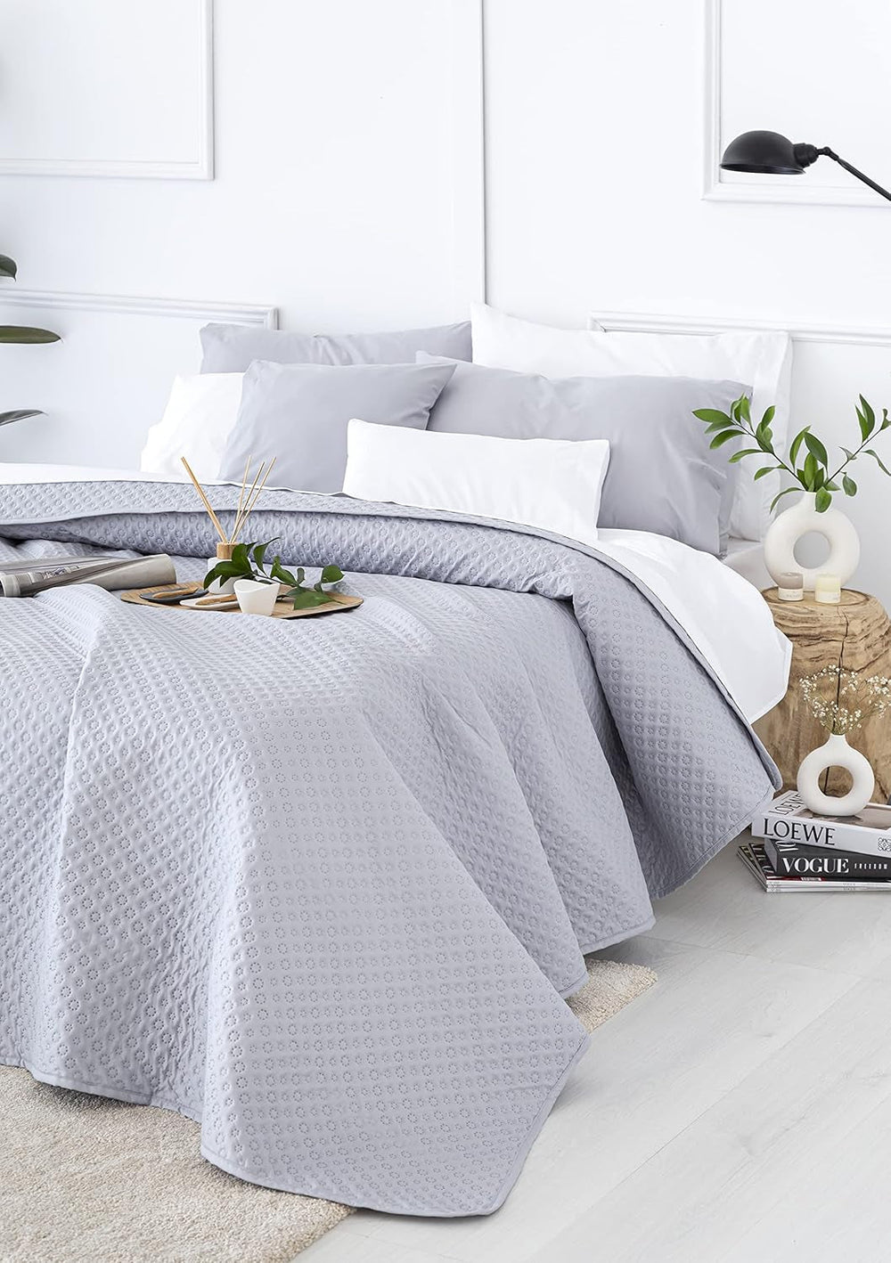 Cuvertură de pat Todocama Fine Boutique cu motiv Piqué, pentru primăvară, vară, toamnă și iarnă, 100% microfibră foarte moale, cuvertură multifuncțională, 140/150/160-250 X 260 cm, gri deschis Paturi si Cuverturi Besuche den Todocama-Store