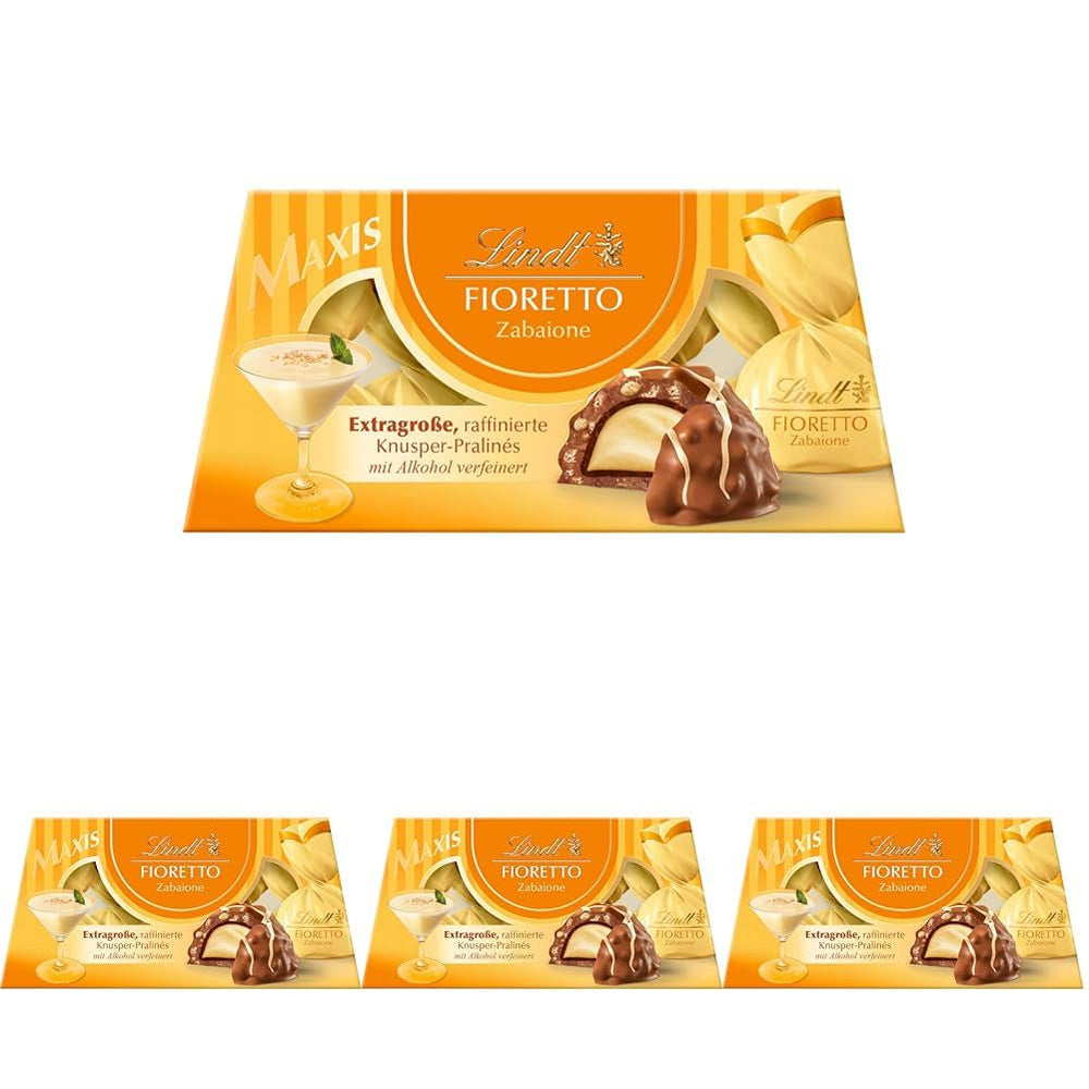Lindt Chocolate | Set cadou FIORETTO Zabaione | 138g | 6 praline de ciocolată cu lapte cu umplutură de trufe Zabaione și topping crocant, conținând alcool | Cadou de ciocolată