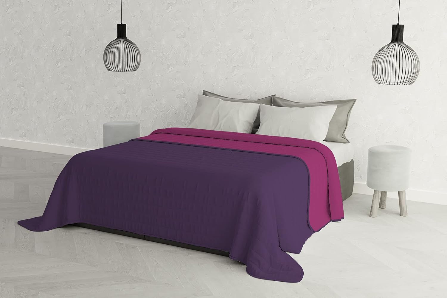 Lenjerie de pat italiană Estivo pat dublu, microfibră, castan/gri, 260 X 270 Cm Plapumi si pilote Naty Shop Viola/Fucsia