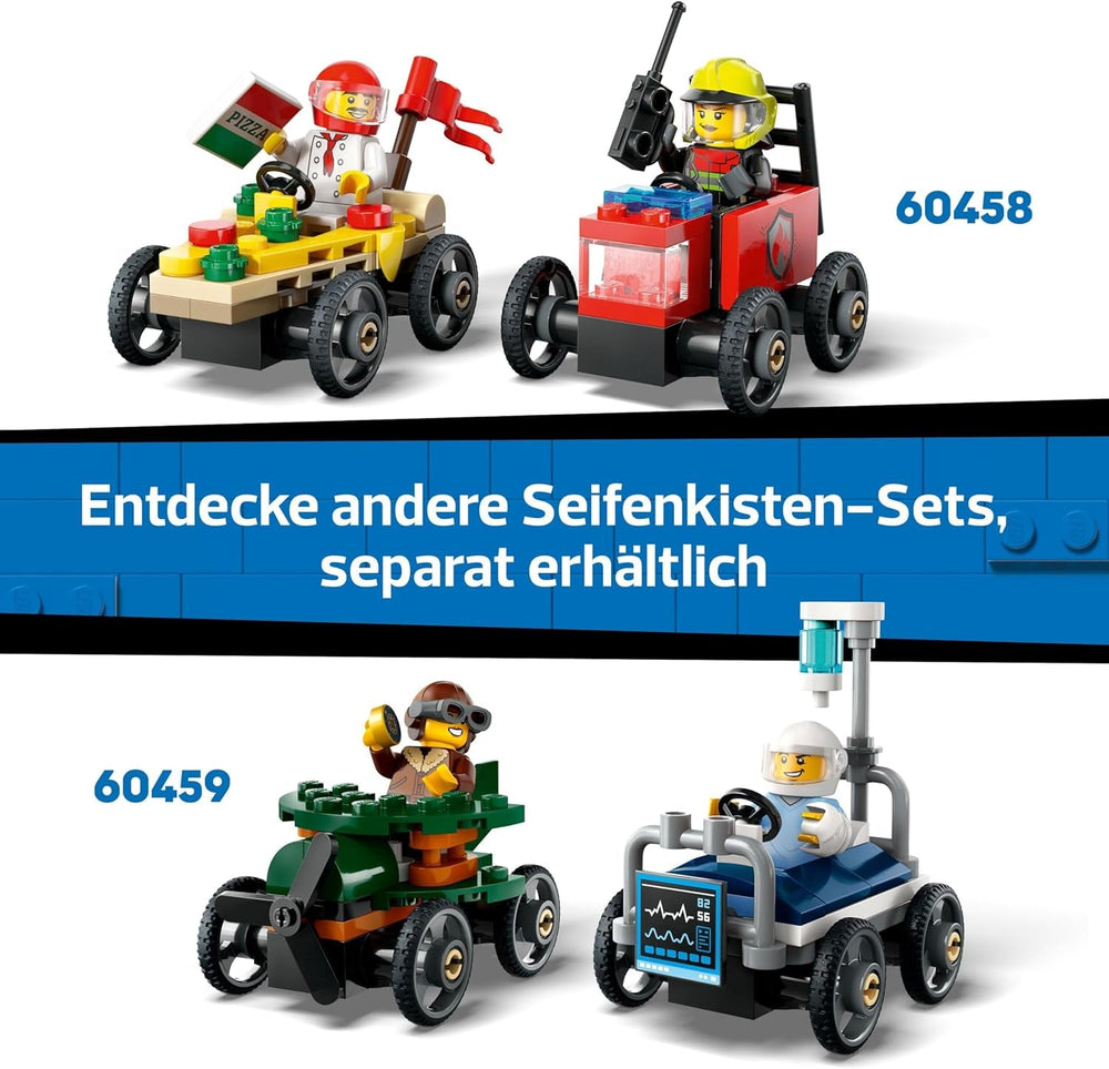 LEGO City Flugzeug vs. Krankenhausbett Rennwagen Set - Seifenkisten Spielzeug für Jungen und Mädchen ab 5 Jahren - Bauset mit 2 Minifiguren - Geschenk zum Geburtstag & für die Feiertage 60459