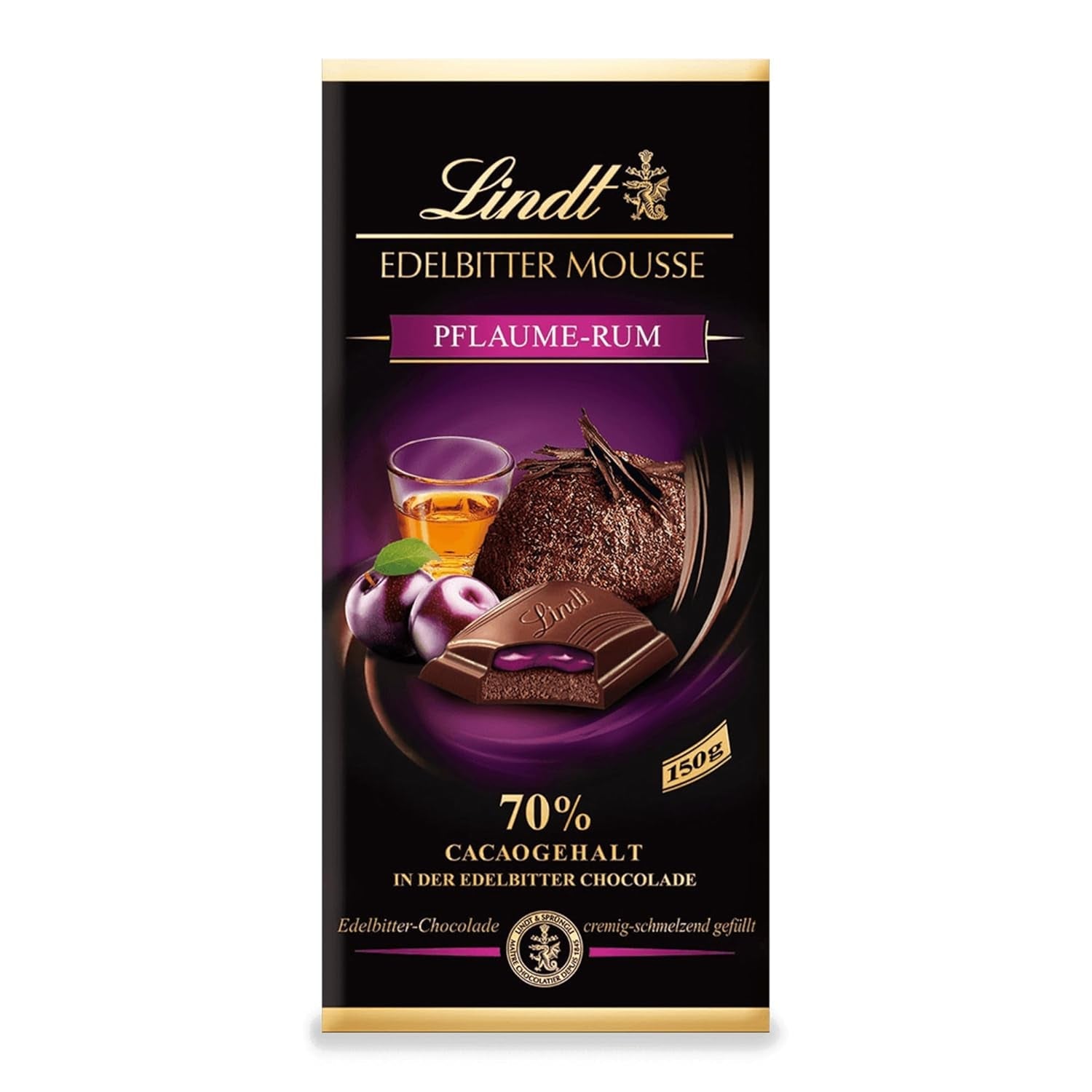Mousse de ciocolată neagră Lindt cu chili și vișine | Baton 150g | Cu 70% conținut de cacao și umplutură de mousse de ciocolată neagră și chili cu vișine | Baton de ciocolată | Ciocolată neagră