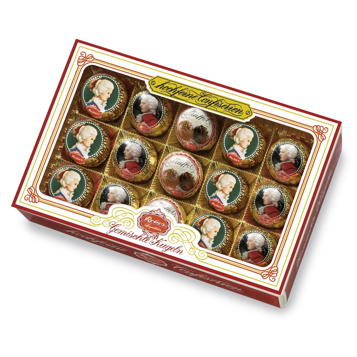 Bile Reber Mozart cu ciocolată neagră, pachet de 6 cu marțipan și nuga, vegane - 1 x 120 g