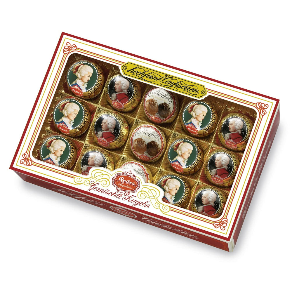 Bile Reber Mozart cu ciocolată neagră, pachet de 6 cu marțipan și nuga, vegane - 1 x 120 g