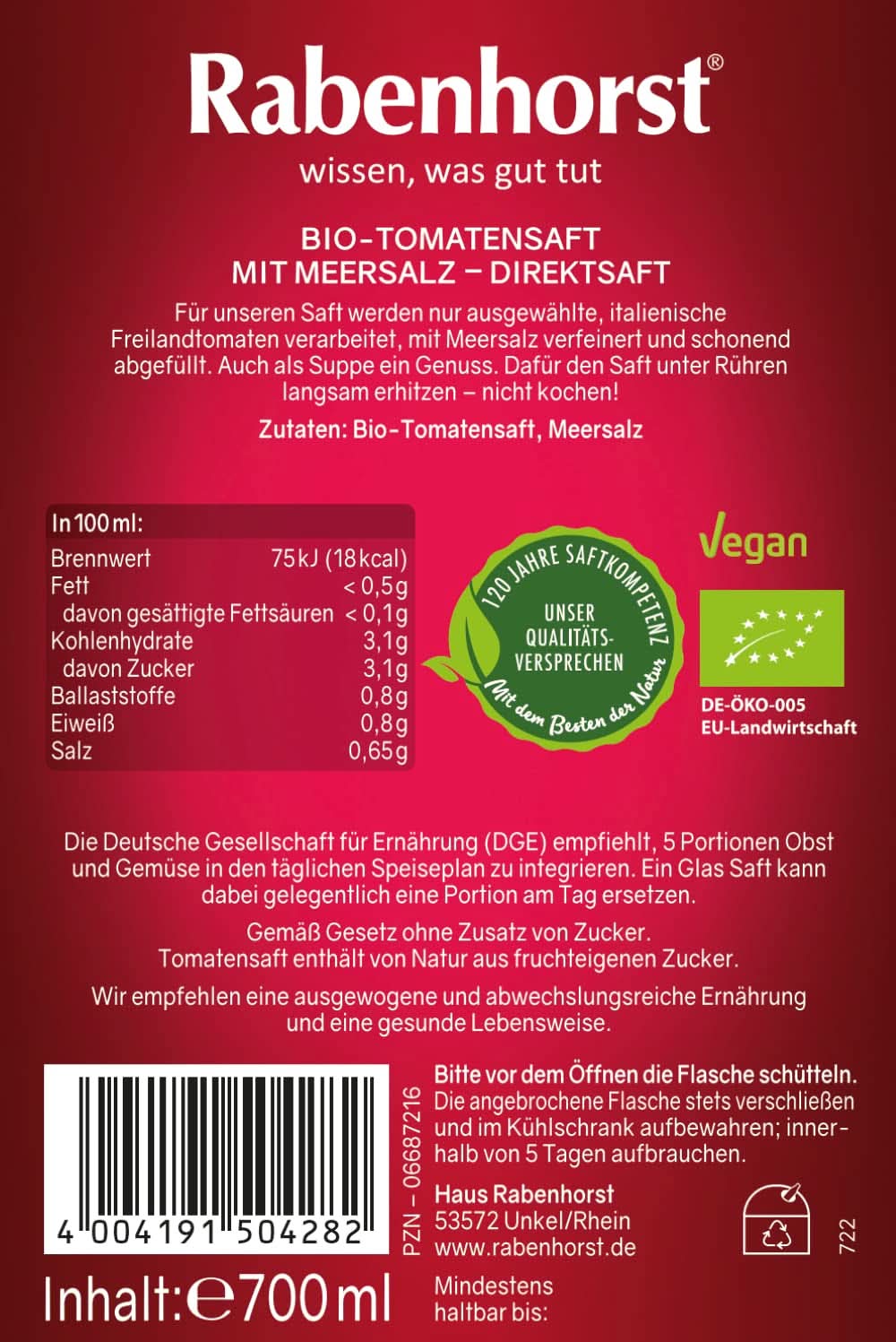 Rabenhorst Tomate ecologice, pachet de 6 (6 X 700 ml) Naty Shop