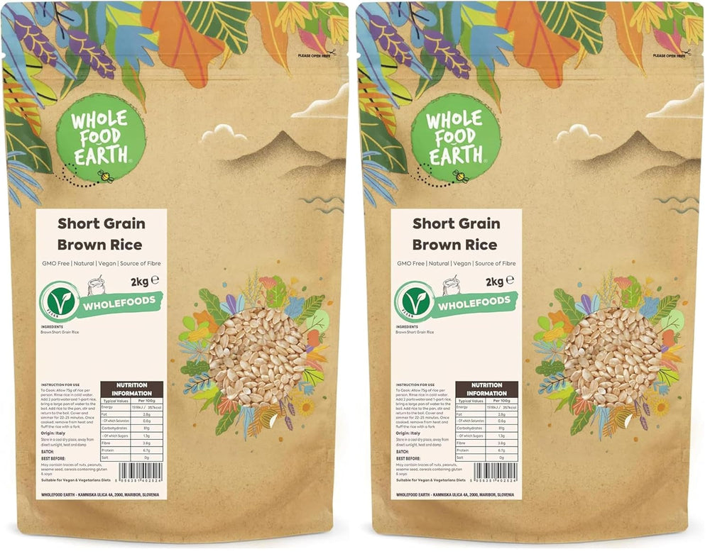 Orez brun cu bob scurt Wholefood Earth - fără OMG - natural - vegan - fără lactate - fără zahăr adăugat, 2 kg