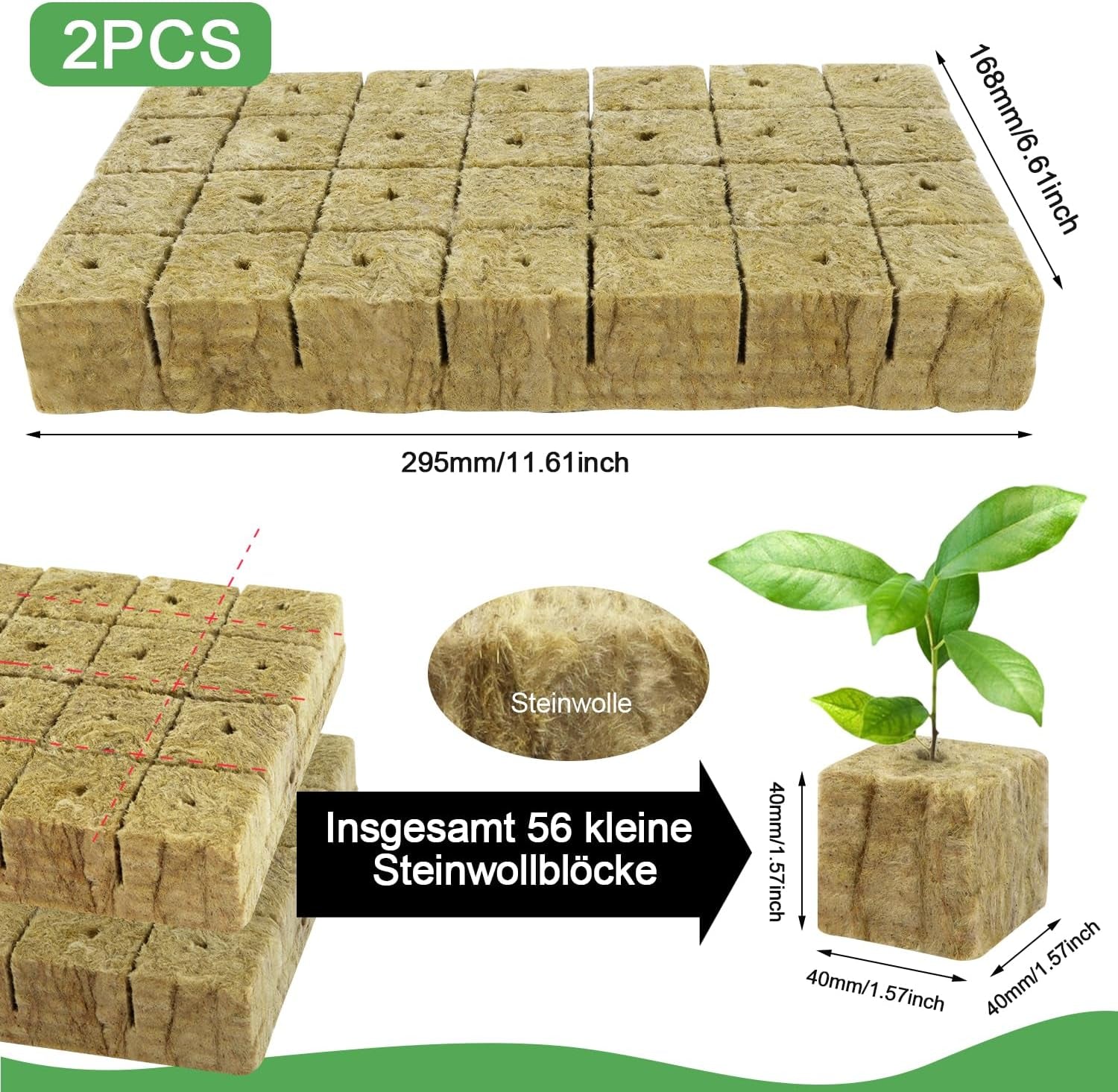 Cuburi pentru răsaduri Rockwool, 56 bucăți, 4x4x4cm. Ecologice și bine aerate pentru cultivarea fără sol a răsadurilor, butașilor și clonelor.