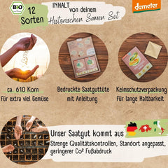 Set de semințe de legume organice - 12 varietăți de semințe de legume Demeter | Semințe de legume rare și de familie, toate polenizate liber | Soiuri de legume de familie pentru balcoane, paturi înalte, grădini și cadou | Loveplants