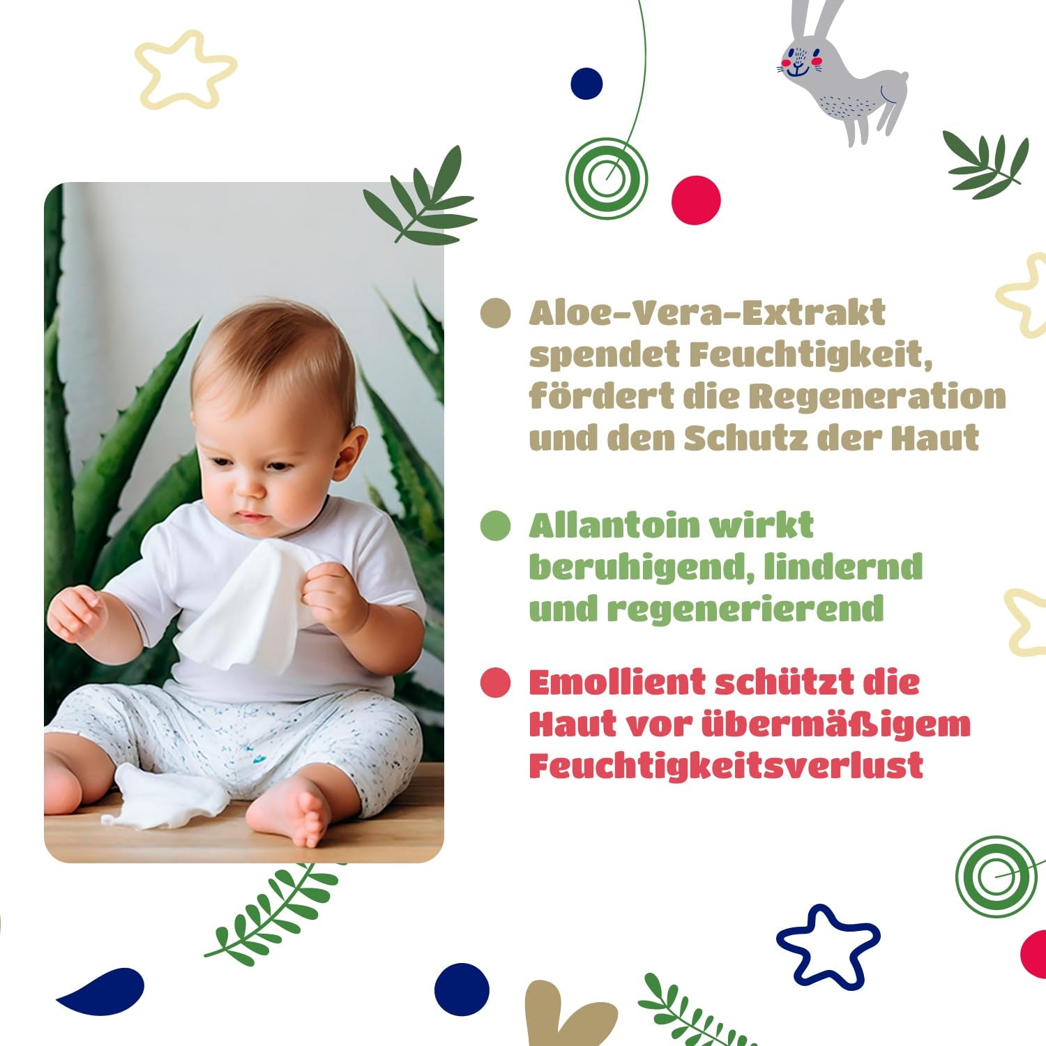 Șervețele umede Kindii Natural Balance pentru bebeluși – (1 x 60 buc.) Șervețele umede pentru bebeluși și copii – Protectoare, Aloe Vera, Parfum delicat – 60 buc.