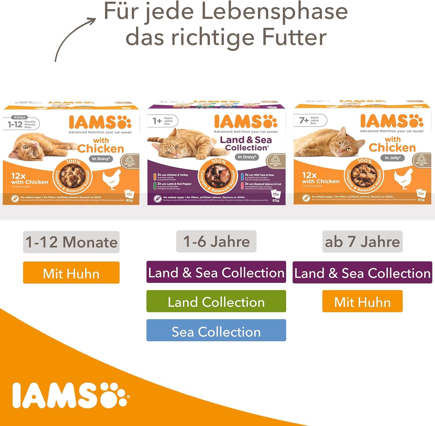 IAMS Delights Hrană umedă pentru pisici senior - Pachet multiplu cu pui și pește în sos, hrană umedă de înaltă calitate pentru pisici mai în vârstă de la 7 ani, 12 x 85 g