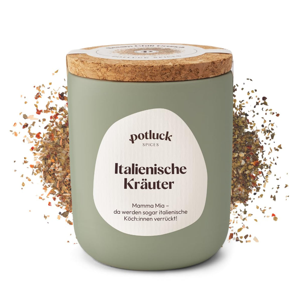 Potluck | Pasta e Pizza Kräuter | Gewürzzubereitung im Keramiktopf | 40g | Vegan, glutenfrei und mit natürlichen Inhaltsstoffen