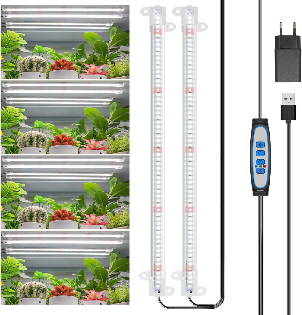 Lampă LED Wiaxulay cu spectru complet pentru plante, 6000K, lumini de creștere cu spectru complet pentru plante de interior cu temporizator de 6/12/16 ore, 5 niveluri reglabile pentru suculente hidroponice, raft pentru plante, 2 bucăți
