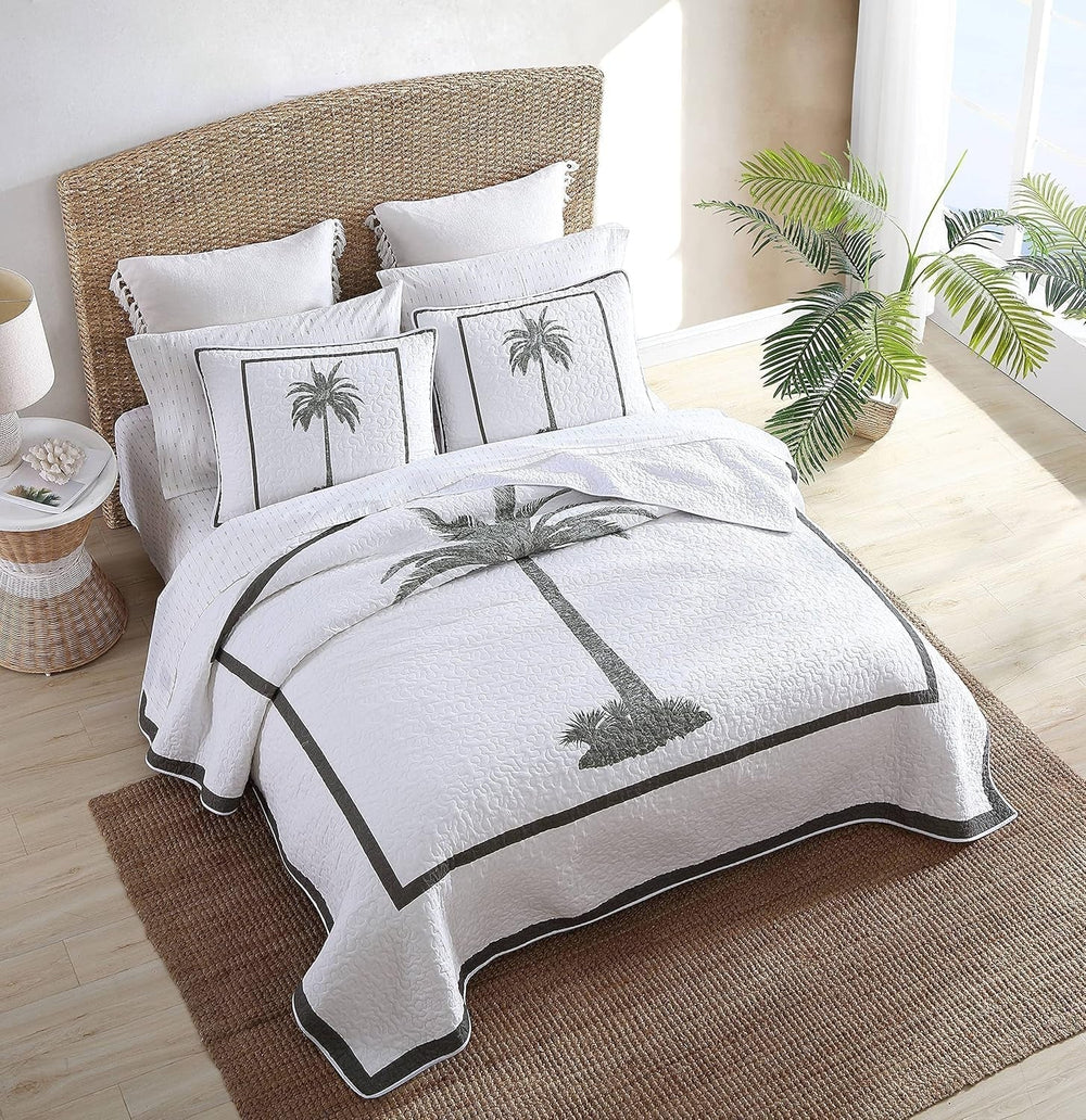 Tommy Bahama Palm Island Collection | Cuvertură - 100% bumbac, reversibilă, moale și respirabilă, pre-spălată pentru un plus de moliciune, pat king size, gri Plapumi si pilote Naty Shop