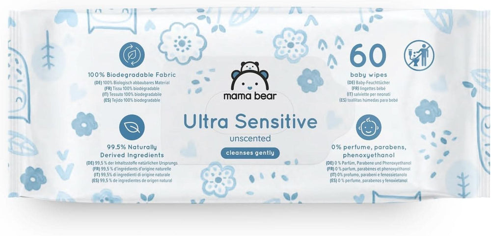 Șervețele ultrasensibile pentru bebeluși Mama Bear, fără parfum, 1008 număr (18 pachete de 60) Naty Shop