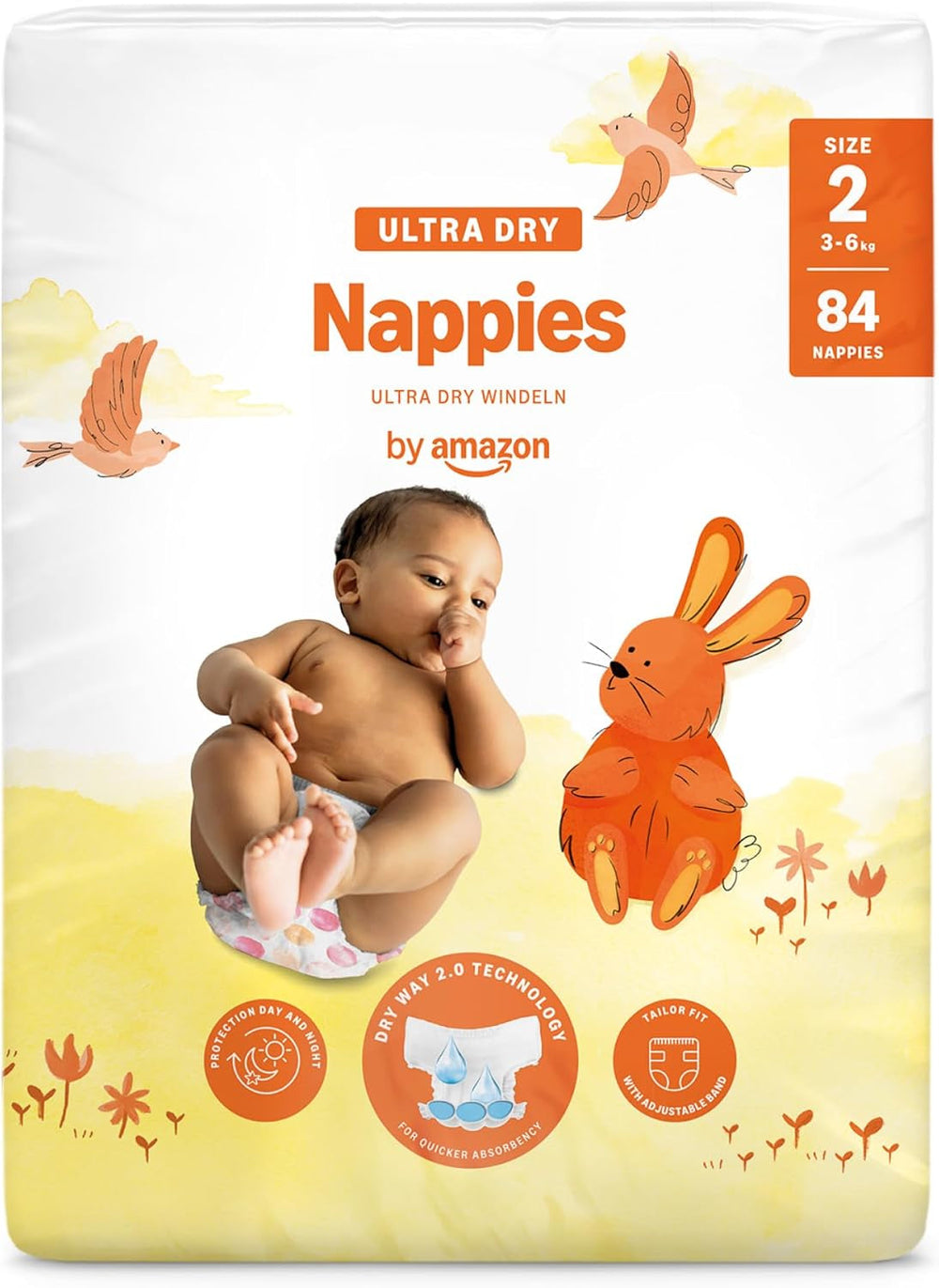 Scutece Ultra Dry de la Amazon, mărimea 3 (4-9 kg) - Cutie lunară, alb, 172 bucăți (2 pachete a câte 86) (Anterior sub marca Mama Bear, produs identic)