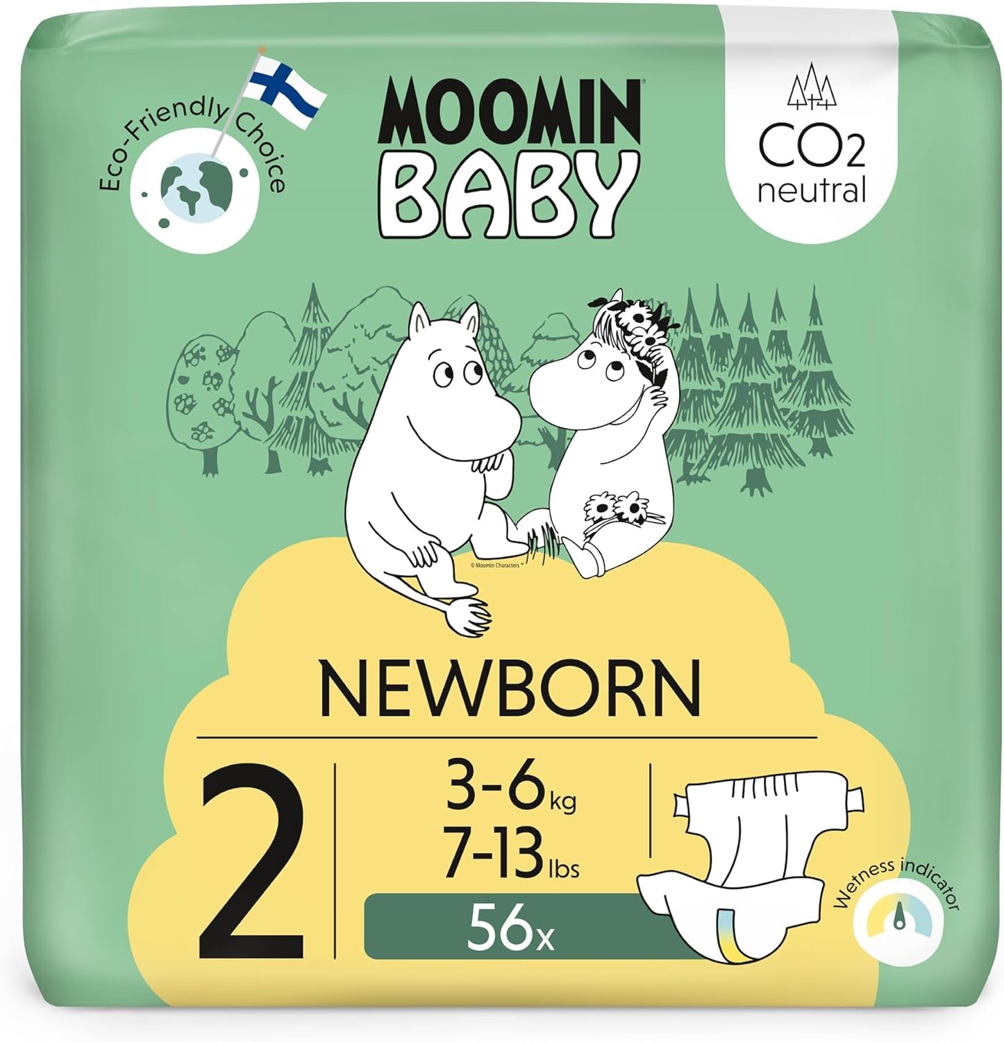 Scutece Moomin Baby Eco, mărimea 3, 5-8 kg, 48 bucăți, scutece premium moi | Moi și prietenoase cu pielea, respirabile, absorbante, fără substanțe chimice inutile |