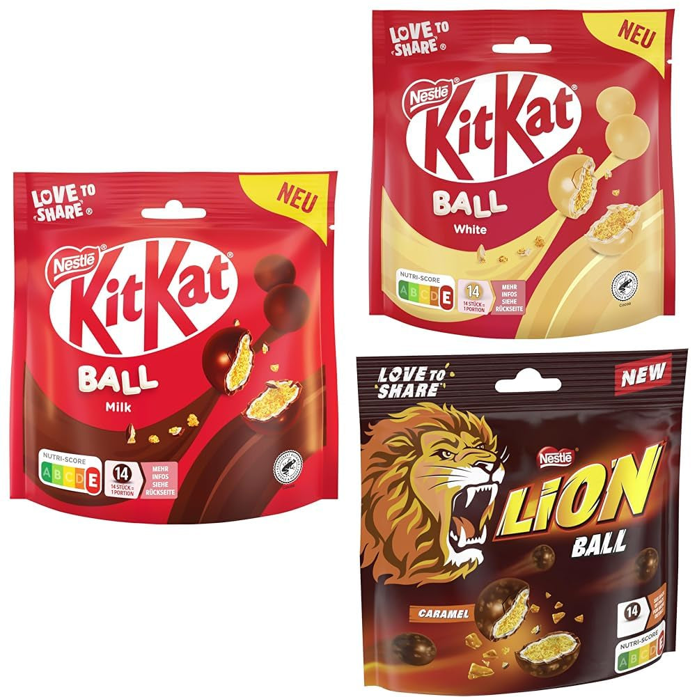 Pachet de bile Nestlé cu lapte, alb, caramel Lion (3 x 130g)