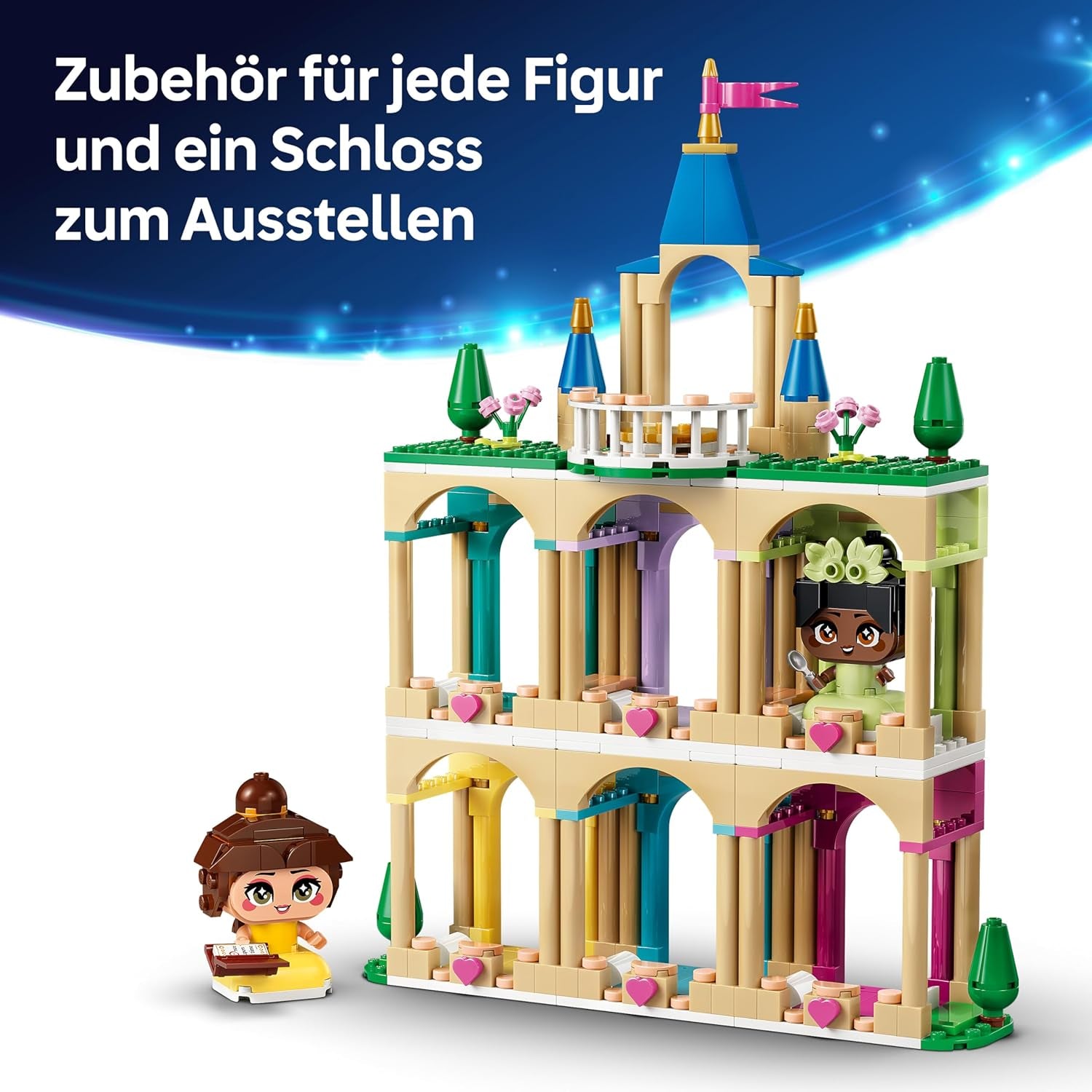 LEGO ǀ Disney Princess Die Mini-Prinzessinnen Belle und Tiana mit ihrem Schloss - Spielzeug mit 2 Minipuppen und Zubehör - DIY Deko - Geschenk für Mädchen ab 5 Jahren und Disney Fans - 43291
