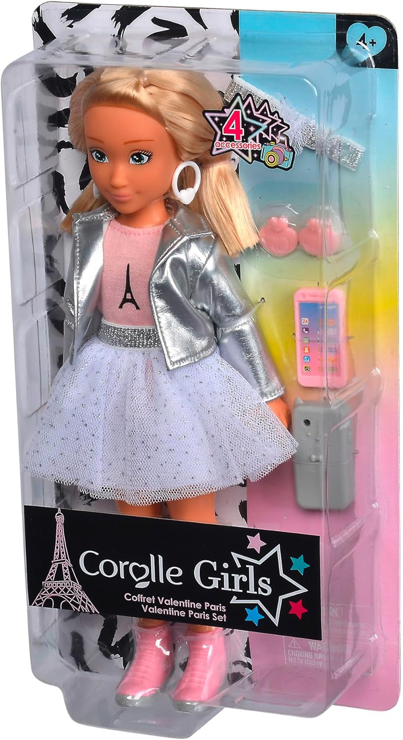 Corolle Girls Valentine Paris Fashion, Ankleidepuppe im Pariser Fashion Week Look und 4 Teile, Vanilleduft, 28cm, ab 4 Jahre