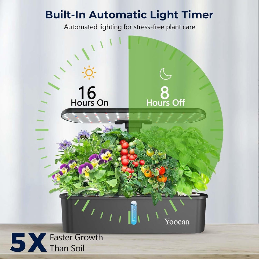 Sistem de creștere hidroponică pentru 12 plante, grădină de plante aromatice de interior cu cronometru automat, pompă, kit inteligent de creștere a grădinii reglabil pe înălțime (semințele nu sunt incluse)