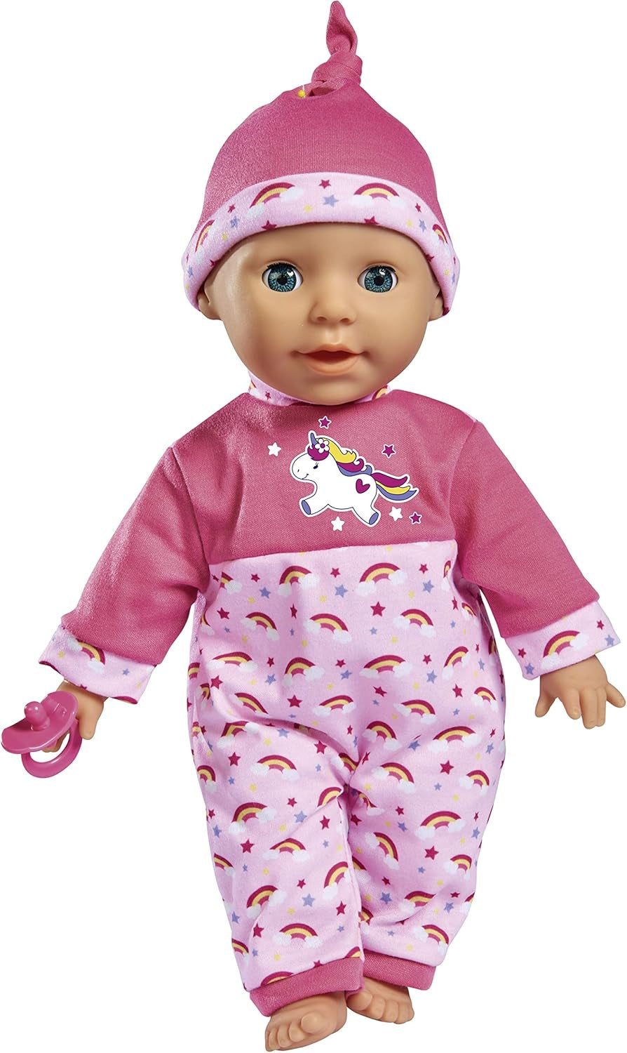 Simba 105140060 - Laura Tickle Baby, păpușă cu corp moale și saltea curcubeu, scoate 25 de sunete de bebeluș, 38 cm, păpușă pentru copii de la 2 ani